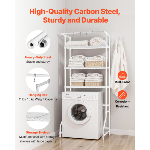 Ράφι αποθήκευσης VEVOR Over Washer and dryer Single Row 3 Tiers Washer Rack White