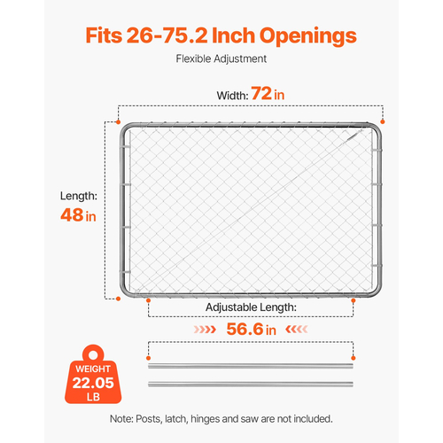 VEVOR Chain Link Fence Gate Fit 2,2-6 ft x 6 ft Garden Gate Posts Δεν περιλαμβάνονται