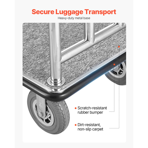 VEVOR Hotel Luggage Cart 1200 LBS Brushed Stainless Steel Finish Cart Bellman&#039;s