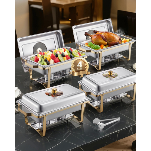 VEVOR 8 Qt 4 Pack Ορθογώνιο σετ μπουφέ για πιάτα πλήρους μεγέθους από ανοξείδωτο χάλυβα