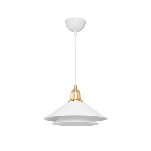GloboStar® FERRO 203-0268 Μοντέρνο Κρεμαστό Φωτιστικό Καμπάνα Μονόφωτο 1 x E27 IP20 Λευκό & Χρυσό Πλαστικό - Μ22 x Π22 x Υ83cm