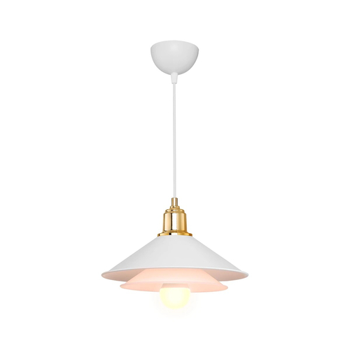 GloboStar® FERRO 203-0268 Μοντέρνο Κρεμαστό Φωτιστικό Καμπάνα Μονόφωτο 1 x E27 IP20 Λευκό & Χρυσό Πλαστικό - Μ22 x Π22 x Υ83cm