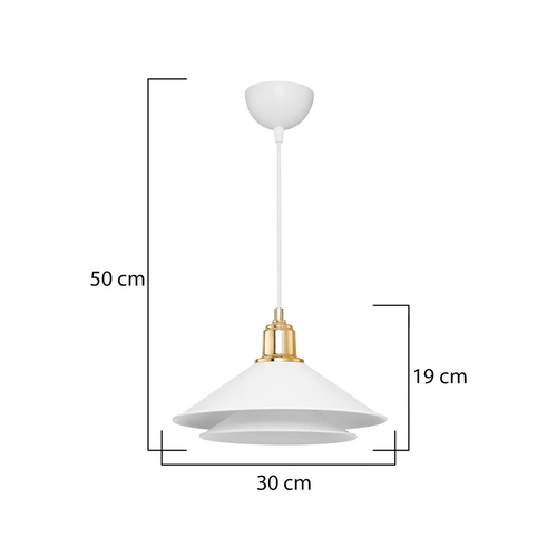 GloboStar® FERRO 203-0268 Μοντέρνο Κρεμαστό Φωτιστικό Καμπάνα Μονόφωτο 1 x E27 IP20 Λευκό & Χρυσό Πλαστικό - Μ22 x Π22 x Υ83cm