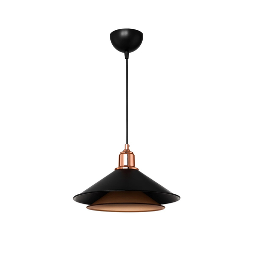 GloboStar® FERRO 203-0269 Μοντέρνο Κρεμαστό Φωτιστικό Καμπάνα Μονόφωτο 1 x E27 IP20 Μαύρο & Χάλκινο Πλαστικό - Μ22 x Π22 x Υ83cm