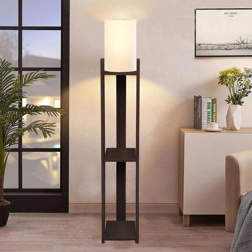 GloboStar® VENTORA 204-0126 Μοντέρνο Eπιδαπέδιο Φωτιστικό Μονόφωτο 1 x E27 IP20 Καφέ Ξύλο με Μπεζ Ύφασμα - Μ20 x Π20 x Υ142cm