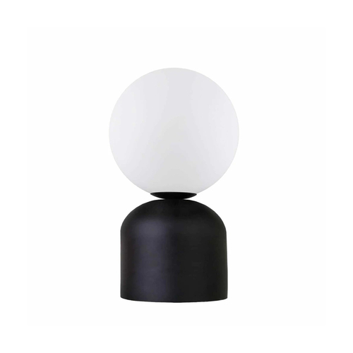 GloboStar® MAGIC 204-0132 Μοντέρνο Eπιτραπέζιο Φωτιστικό Μονόφωτο 1 x E27 IP20 Μαύρο Μέταλλο με Λευκό Γυαλί - Μ13 x Π13 x Υ28cm