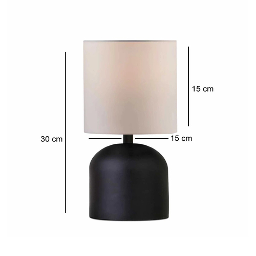 GloboStar® LOREN 204-0138 Μοντέρνο Eπιτραπέζιο Φωτιστικό Μονόφωτο 1 x E27 IP20 Μαύρο Μέταλλο με Μπεζ Ύφασμα - Μ15 x Π15 x Υ31cm