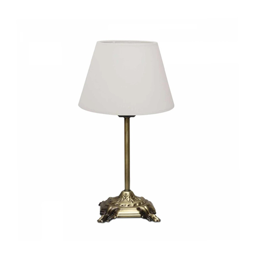 GloboStar® AΝΤΙQUE 204-0142 Vintage Eπιτραπέζιο Φωτιστικό Μονόφωτο 1 x E27 IP20 Μπρούτζινο Μέταλλο με Λευκό Ύφασμα - Μ22 x Π22 x Υ38cm