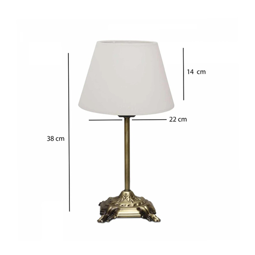 GloboStar® AΝΤΙQUE 204-0142 Vintage Eπιτραπέζιο Φωτιστικό Μονόφωτο 1 x E27 IP20 Μπρούτζινο Μέταλλο με Λευκό Ύφασμα - Μ22 x Π22 x Υ38cm