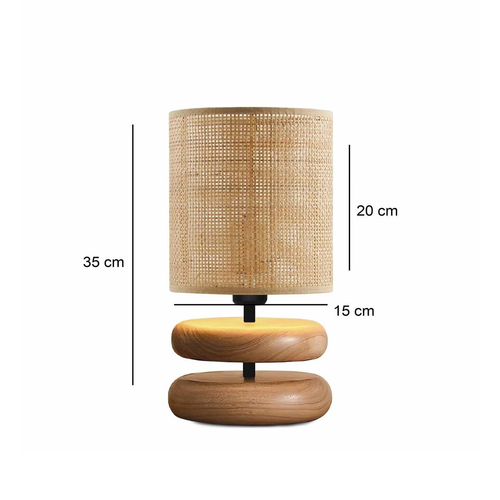 GloboStar® KLOO 204-0143 Boho Eπιτραπέζιο Φωτιστικό Μονόφωτο 1 x E27 IP20 Καφέ Ξύλο με Μπεζ Διάτρτητο Ύφασμα - Μ15 x Π15 x Υ35cm
