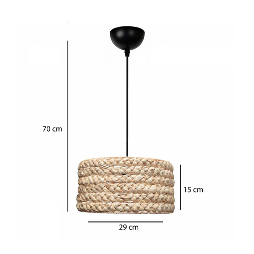 GloboStar® POMEGRANDE 204-0161 Boho Κρεμαστό Φωτιστικό Kαπέλο Μονόφωτο 1 x E27 IP20 Μπεζ Rattan - Μ29 x Π29 x Υ16cm