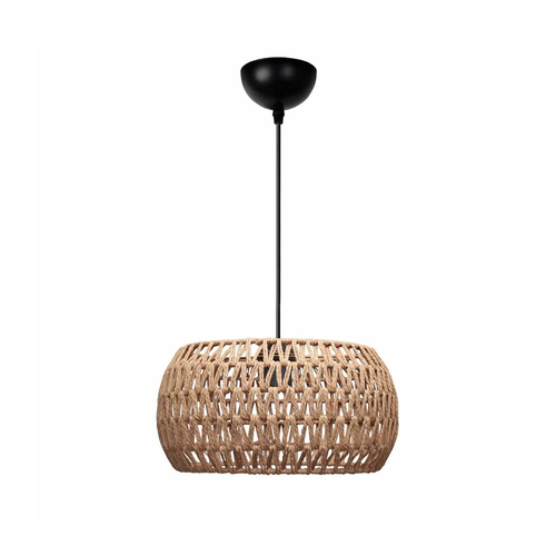 GloboStar® DARIO 204-0168 Boho Κρεμαστό Φωτιστικό Kαπέλο Μονόφωτο 1 x E27 IP20 Καφέ Σχοινί - Μ30 x Π30 x Υ15cm
