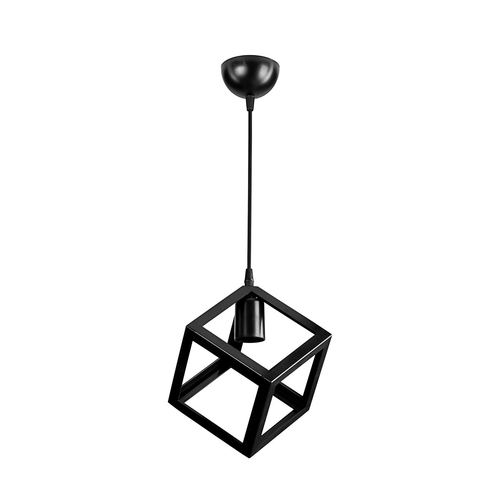 GloboStar® DISE 203-0274 Μοντέρνο Κρεμαστό Φωτιστικό Κύβος Μονόφωτο 1 x E27 IP20 Μαύρο Πλαστικό - Μ18 x Π18 x Υ68cm