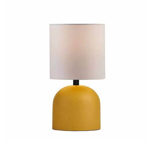 GloboStar® LOREN 204-0137 Μοντέρνο Eπιτραπέζιο Φωτιστικό Μονόφωτο 1 x E27 IP20 Κίτρινο Μέταλλο με Μπεζ Ύφασμα - Μ15 x Π15 x Υ31cm