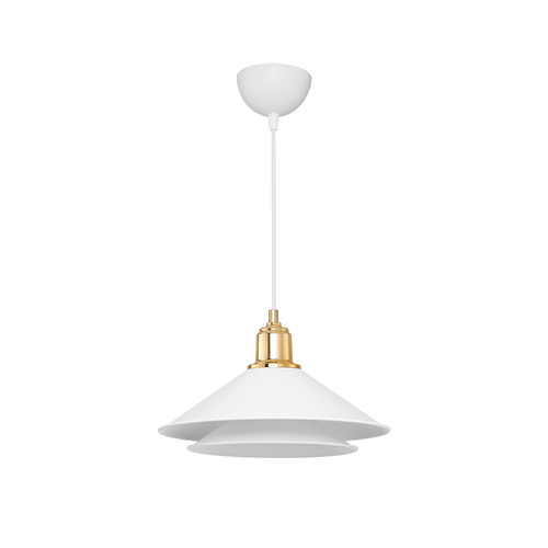 GloboStar® FERRO 203-0268 Μοντέρνο Κρεμαστό Φωτιστικό Καμπάνα Μονόφωτο 1 x E27 IP20 Λευκό & Χρυσό Πλαστικό - Μ22 x Π22 x Υ83cm
