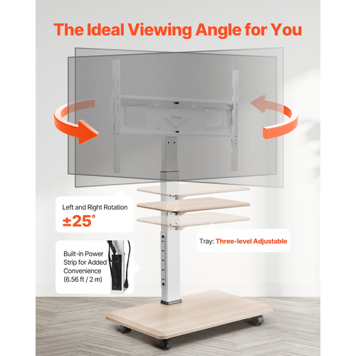 Βάση τηλεόρασης VEVOR Rolling TV Cart για φορητή τηλεόραση, χωρητικότητα έως 88 λίβρες για οθόνες 32-70 ιντσών