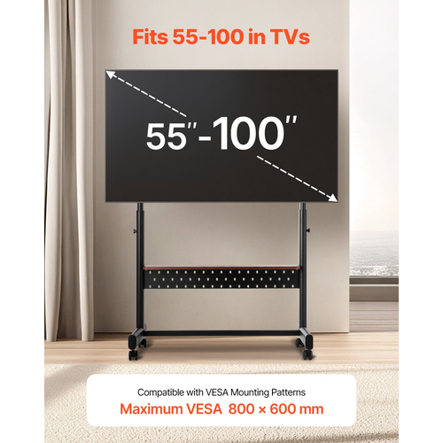 Βάση τηλεόρασης VEVOR Rolling TV Cart για φορητή τηλεόραση, χωρητικότητα έως 90 κιλά για τηλεοράσεις 55-100 ιντσών