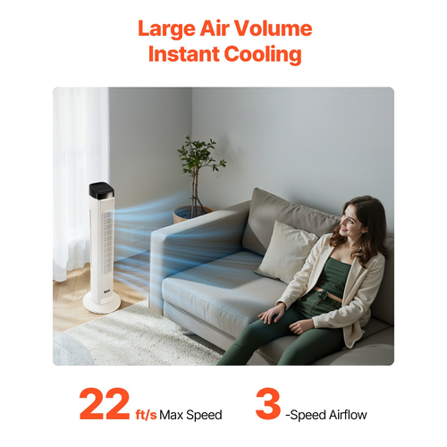 VEVOR 40" ταλαντευόμενος ανεμιστήρας πύργου 9H Timer 22 ft/s ταχύτητα με τηλεχειριστήριο