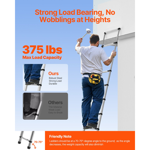 VEVOR Telescoping Ladder Stainless Steel Extension Step 8,5ft Portable Ladders