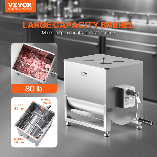 VEVOR Manual Meat Mixer 80L Fixed Tank Mixing Max 80LB for Meat Sausage Mixer