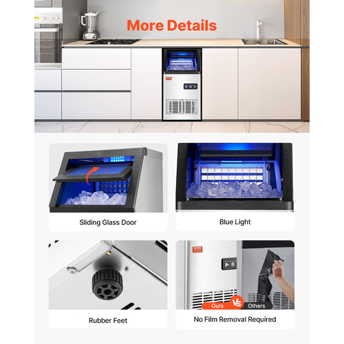 VEVOR Commercial Ice Maker Ανεξάρτητη Μηχανή Ντουλάπας 100lbs/24H 36 Ice Cubes