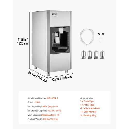 VEVOR 20 Lbs/Min Ice Dispenser 180 Lbs Storage Capacity Ice Bin for Ice Maker