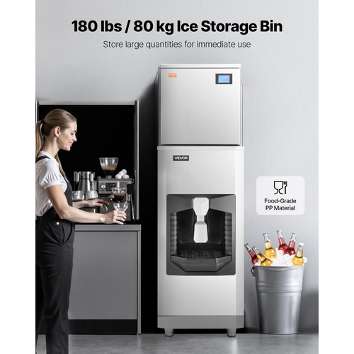 VEVOR 400 λίβρες/ημέρα Εμπορική παγομηχανή 180 λίβρες Κάδος αποθήκευσης αυτόματη διανομή πάγου