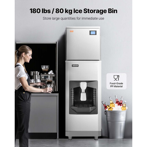 VEVOR 440 λίβρες/ημέρα Εμπορική παγομηχανή 180 λίβρες Κάδος αποθήκευσης αυτόματη διανομή πάγου