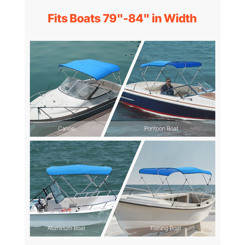 VEVOR 3 Μπλουζάκια για σκάφος με φιόγκο 72"Lx(79"-84")Π x 46"H Τέντα κουβούκλιο Pacific Blue