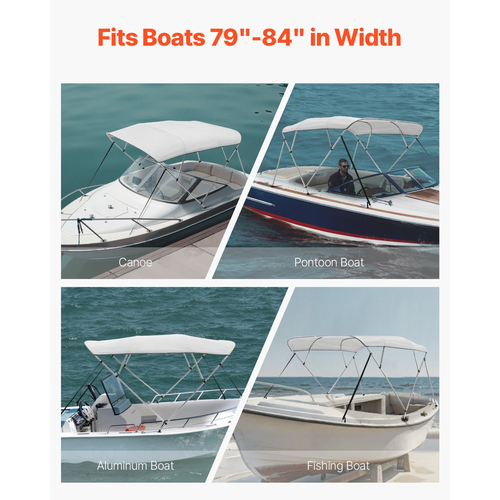 VEVOR 4 Μπλούζες Μπιμίνι Boat Bow 96"Lx(79"-84")Π x 54"H Τέντα κουβούκλιο ανοιχτό γκρι