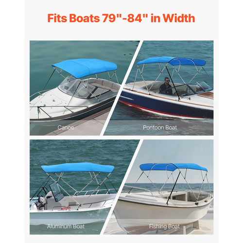VEVOR 4 Bow Boat Bimini Tops 96"Lx(79"-84")W x 54"H Awning Canopy Pacific Blue