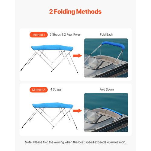 VEVOR 4 Μπλούζες μπιμίνι Boat Bow 96"Lx(85"-90")Π x 54"H Τέντα κουβούκλιο Pacific Blue