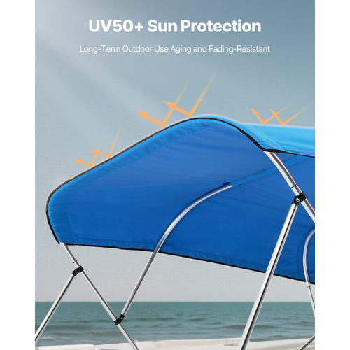 VEVOR 4 Bow Boat Bimini Tops 96"Lx(91"-96")W Bimini Top Replacement Pacific Blue