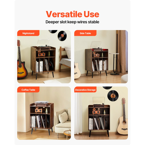 Συσκευή δίσκων VEVOR 3 επιπέδων με φως LED & θύρες USB Ξύλινο ράφι βινυλίου καφέ