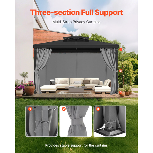VEVOR Κουρτίνα Κιόσκι Privacy 10&#039; x 10&#039; x 6,9&#039; Αδιάβροχες κουρτίνες κιόσκι Γκρι