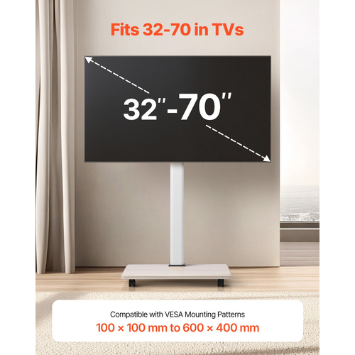 Βάση τηλεόρασης VEVOR Rolling TV Cart για φορητή τηλεόραση, χωρητικότητα έως 45 κιλά για οθόνες 32-70 ιντσών