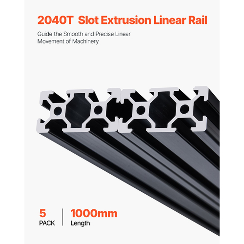VEVOR 5 τεμάχια 39,4 ίντσες (1000 mm) Τ υποδοχή 2040 αλουμινίου με ανοδιωμένη γραμμική ράγα εξώθησης