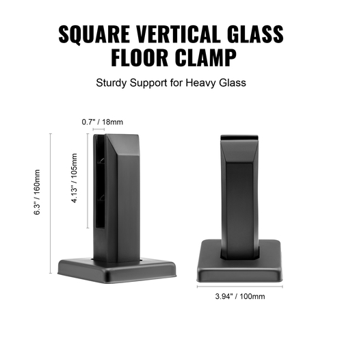 VEVOR Glass Clamp 4 ΤΕΜ. Τετράγωνο στήριγμα κιγκλιδώματος για 0,31 "-0,47" Γυάλινο μαύρο