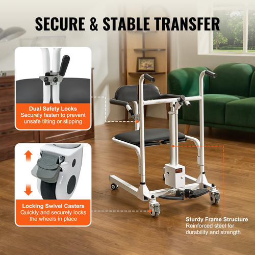 VEVOR Electric Patient Lift Chair Αναπηρικό καροτσάκι μεταφοράς ασθενών & 180° Split Seat