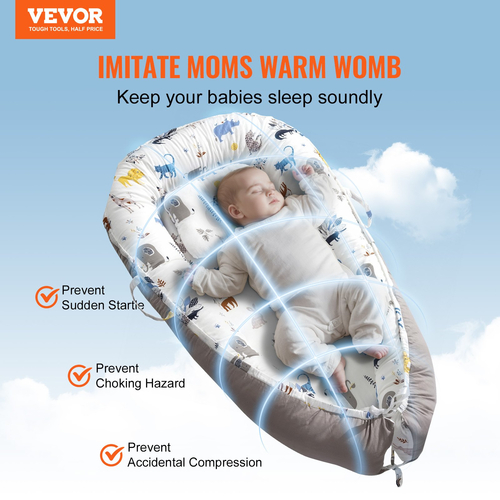 VEVOR Baby Lounger Infant Nest Lounger 100% Cotton Co με προσκέφαλο