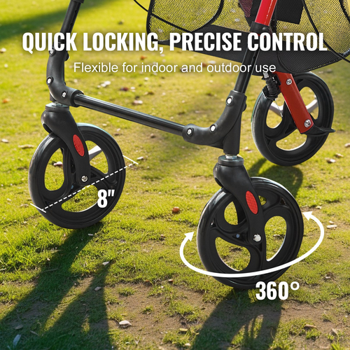 VEVOR Rollator Walker για ηλικιωμένους και ενήλικες, Ελαφρύς αναδιπλούμενος περιπατητής από αλουμίνιο με ρυθμιζόμενο κάθισμα και λαβή, περιπατητής περιπάτου για εξωτερική κινητικότητα με τροχούς παντός εδάφους 8 ιντσών, χωρητικότητα 300LBS