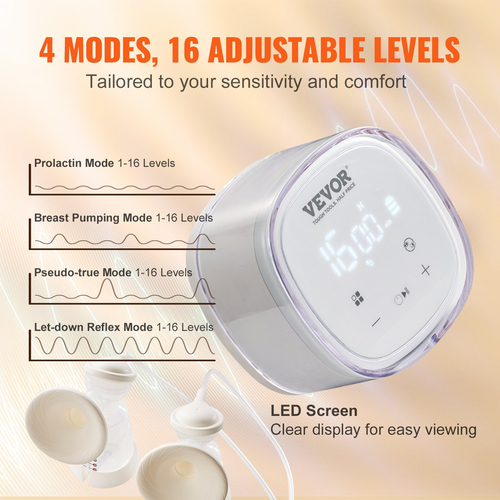 Θήλαστρα VEVOR Διπλά ηλεκτρικά θήλαστρα 4 Mode & 16 Level 300mmHg Suction