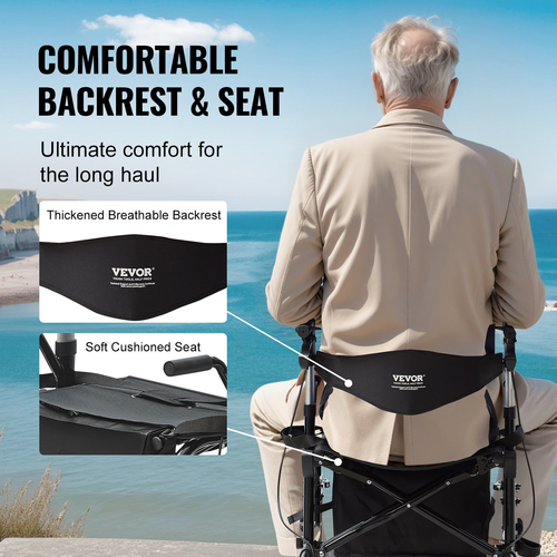 VEVOR 2 σε 1 Rollator Walker & Transport Chair για ηλικιωμένους, Αναδιπλούμενο Rolling Walker Combo & Footrests, Ελαφρύς περιπατητής κινητικότητας αλουμινίου με ρυθμιζόμενη λαβή, τροχοί παντός εδάφους, 136 kg