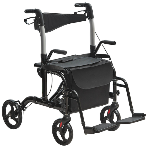 VEVOR 2 σε 1 Rollator Walker & Transport Chair για ηλικιωμένους, Αναδιπλούμενο Rolling Walker Combo & Footrests, Ελαφρύς περιπατητής κινητικότητας αλουμινίου με ρυθμιζόμενη λαβή, τροχοί παντός εδάφους, 136 kg