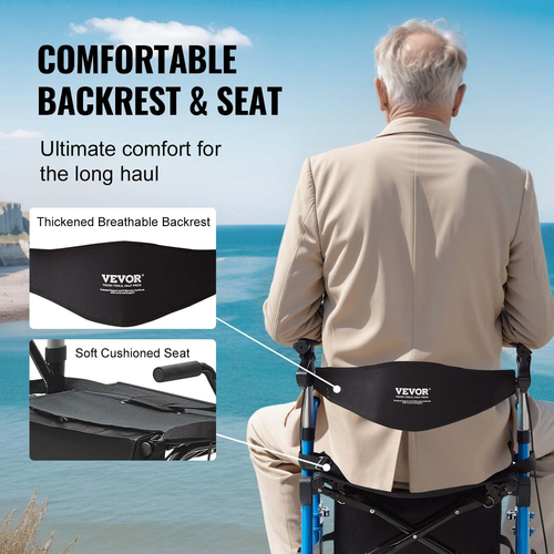 VEVOR 2 σε 1 Rollator Walker & Transport Chair για ηλικιωμένους, Αναδιπλούμενο Rolling Walker Combo & Footrests, Ελαφρύς περιπατητής κινητικότητας αλουμινίου με ρυθμιζόμενη λαβή, τροχοί παντός εδάφους, 300LBS