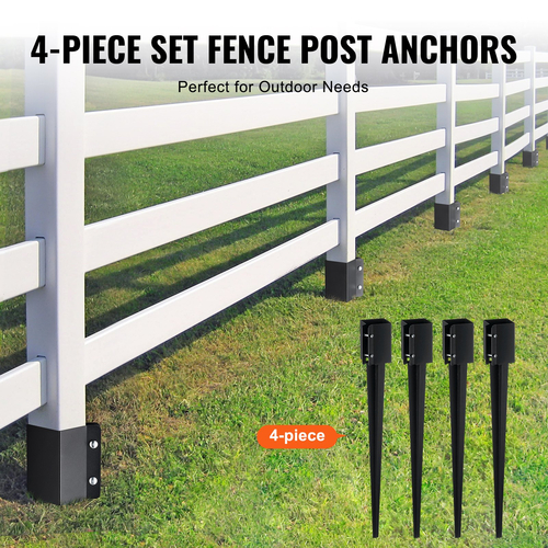 VEVOR Fence Post Anchor Ground Spike, 4 πακέτο 36 x 4 x 4 ίντσες εξωτερική διάμετρος (εσωτερική διάμετρος 3,5 x 3,5 ίντσες), μεταλλική μαύρη σκόνη με επίστρωση πάσσαλου, για κιγκλίδωμα κήπου κατάστρωμα γραμματοκιβωτίου