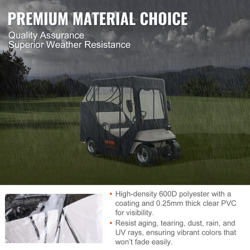 Περίβλημα VEVOR Golf Cart, 600D Polyester Driving Condition με διαφανή παράθυρα 4 όψεων, 2 Passenger Club Car Καλύμματα Universal Ταιριάζει στα περισσότερα καρότσια επωνυμίας, αντηλιακό και ανθεκτικό στη σκόνη κάλυμμα εξωτερικού καροτσιού