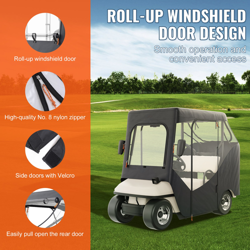 Περίβλημα VEVOR Golf Cart, 600D Polyester Driving Condition με διαφανή παράθυρα 4 όψεων, 2 Passenger Club Car Καλύμματα Universal Ταιριάζει στα περισσότερα καρότσια επωνυμίας, αντηλιακό και ανθεκτικό στη σκόνη κάλυμμα εξωτερικού καροτσιού
