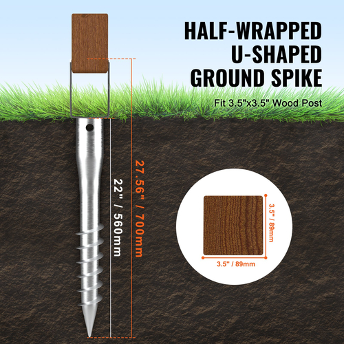 VEVOR No Dig Ground Anchor, 1 Pack 3,94 x 2,76 x 27,56 in DIY Screw in Post Stake, Περιλαμβάνει 6 Lag Bots & ένα Rebar, U-Shape Heavy Duty Steel Stand, Ιδανικό για στύλους γραμματοκιβωτίου και στύλους φράχτη