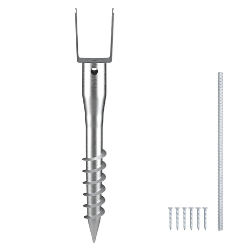 VEVOR No Dig Ground Anchor, 1 Pack 3,94 x 2,76 x 27,56 in DIY Screw in Post Stake, Περιλαμβάνει 6 Lag Bots & ένα Rebar, U-Shape Heavy Duty Steel Stand, Ιδανικό για στύλους γραμματοκιβωτίου και στύλους φράχτη